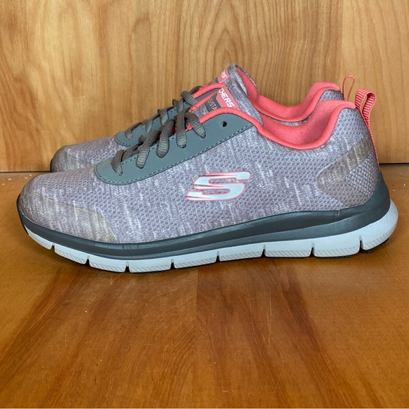 Womens 8 Skechers Slip Resistant Work Shoes Grey Pink SEF1508 - Picture 3 of 8